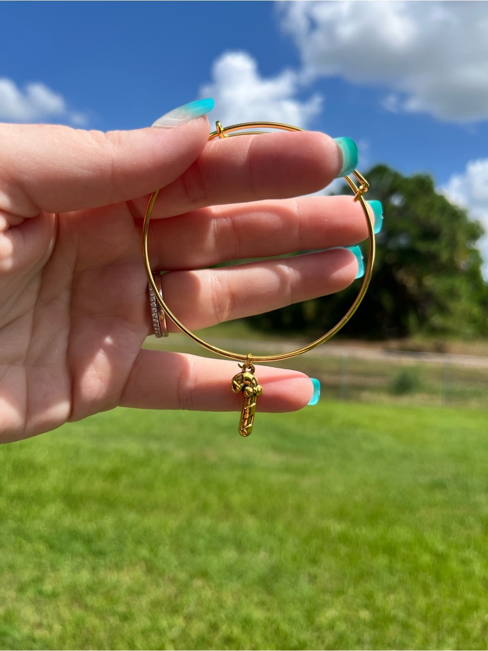 Handmade Gold Candy Cane Charm Bangle Bracelet - Women Jewelry